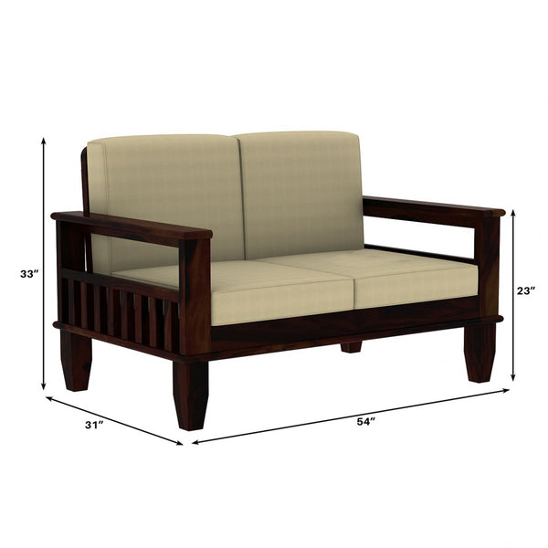 Madhavi 2 Seater Wooden Sofa (Creame Colour, Walnut Finish)