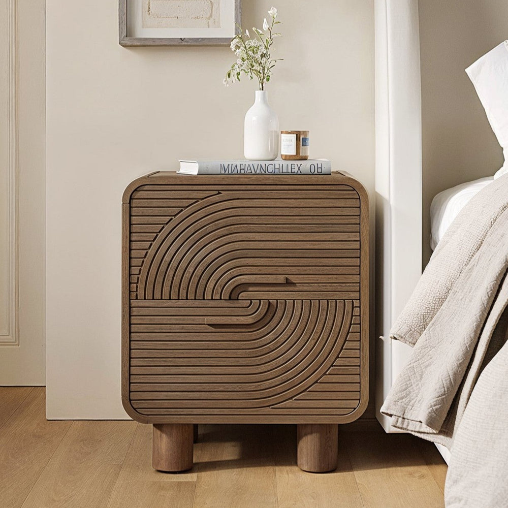 Kosmo Solid mango wood bedside table with 2 Drawer in Provincial Teak Finish