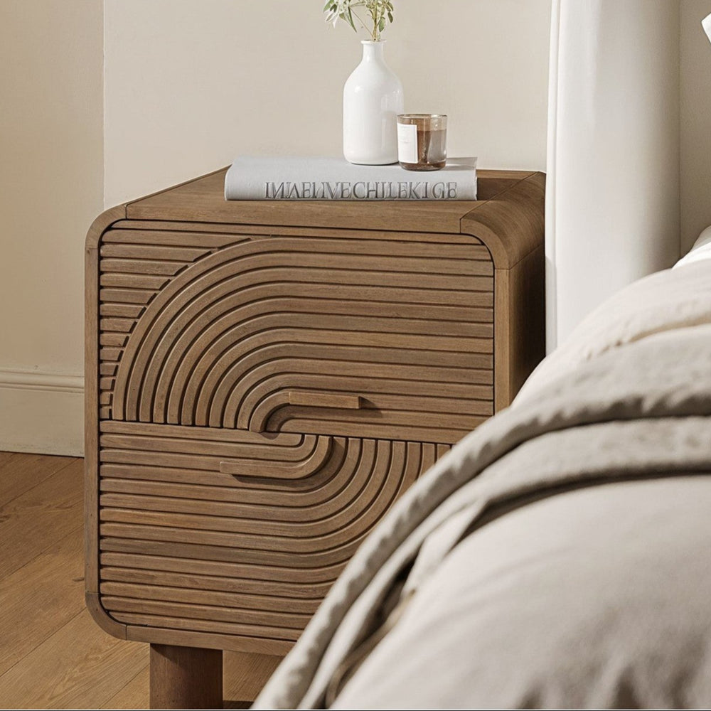 Kosmo Solid mango wood bedside table with 2 Drawer in Provincial Teak Finish