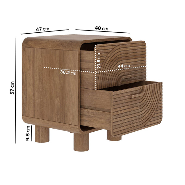 Kosmo Solid mango wood bedside table with 2 Drawer in Provincial Teak Finish