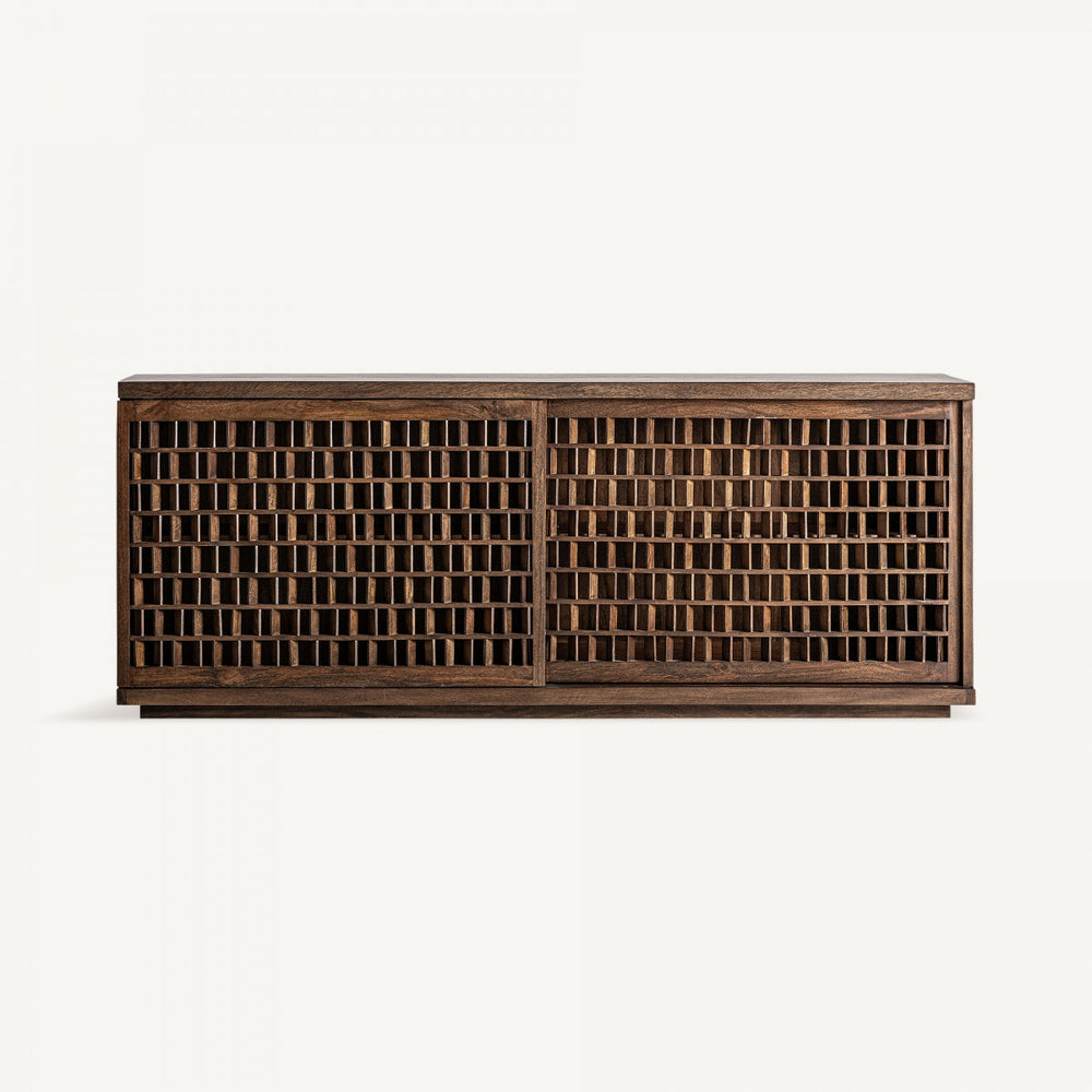 Kryss Solid Mango wood Sideboard with 2 Sliding Door in Provincail Teak Finish