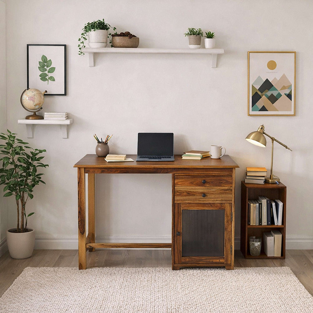 Rope Sheesham Wood Study Table in Teak Finish
