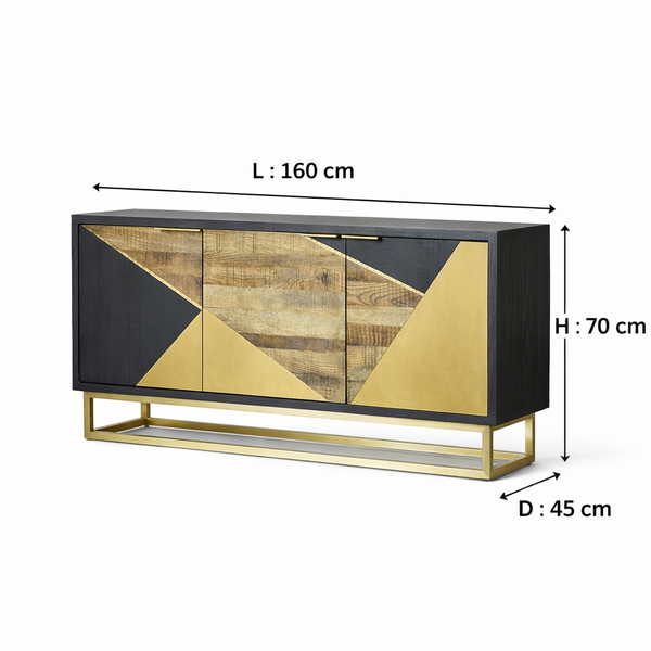 Poulain Solid Mango Wood Sideboard with 3 Door In Walnut Finish