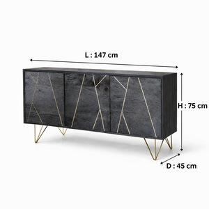 Calico Solid Mango Wood Sideboard with 3 Door in Rustc Black Finish