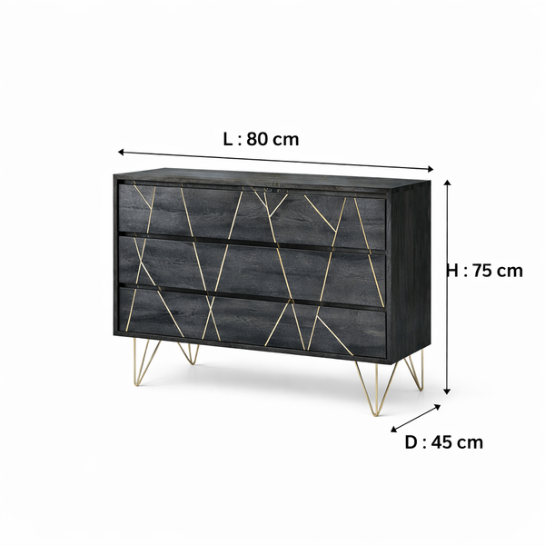 Toriri Solid Mango Wood Chest Of Drawers In Rustic Black Finish
