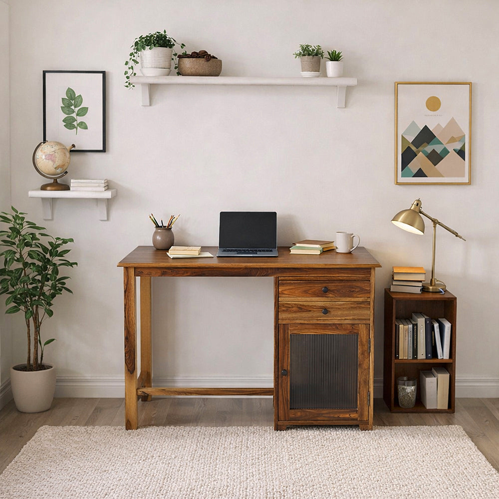 Rope Sheesham Wood Study Table in Teak Finish
