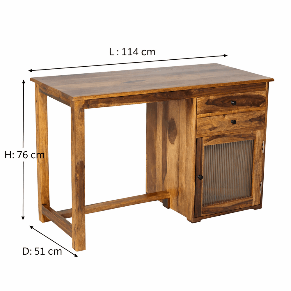 Rope Sheesham Wood Study Table in Teak Finish