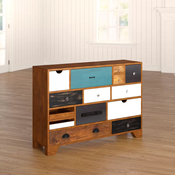 Wonderland Solid Mango Wood Chest of Drawer With Multicolor Drawer in Natural Finish