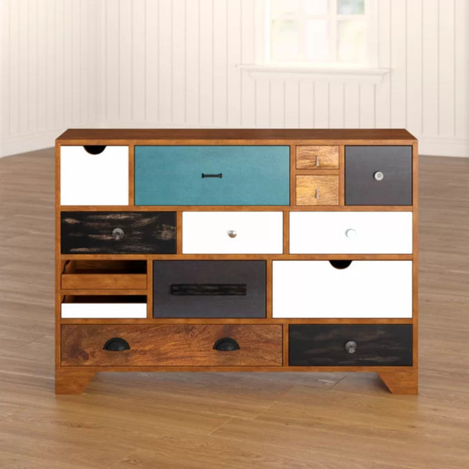 Wonderland Solid Mango Wood Chest of Drawer With Multicolor Drawer in Natural Finish