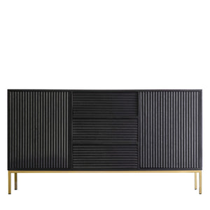 Archer Solid Mango wood Sideboard with 3 Door in Dark Finish with Metal Base