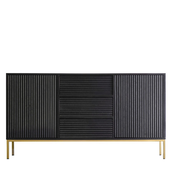 Archer Solid Mango wood Sideboard with 3 Door in Dark Finish with Metal Base