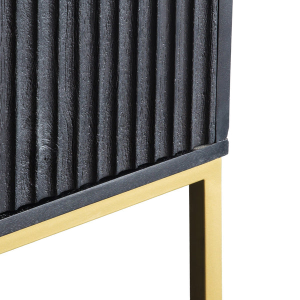 Archer Solid Mango wood Sideboard with 3 Door in Dark Finish with Metal Base