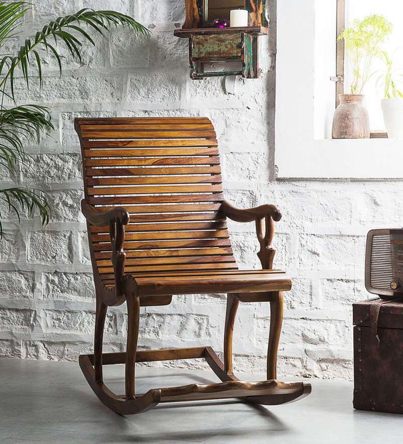 Rajasthani Sheesham Wood Rocking Chair In Provincial Teak Finish