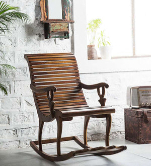 Rajasthani Sheesham Wood Rocking Chair In Provincial Teak Finish