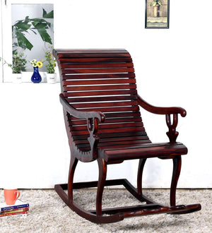 Rajasthani Sheesham Wood Rocking Chair In Mahagony Finish