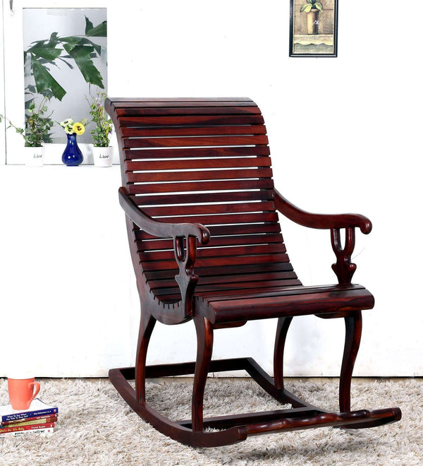 Rajasthani Sheesham Wood Rocking Chair In Mahagony Finish