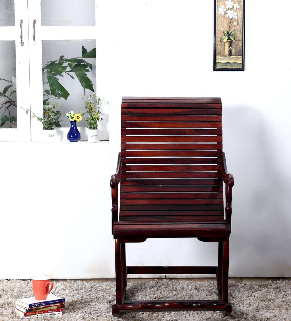 Rajasthani Sheesham Wood Rocking Chair In Mahagony Finish