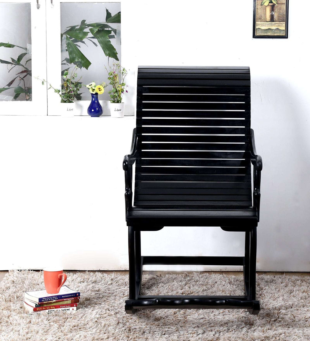Rajasthani Sheesham Wood Rocking Chair In Walnut Finish