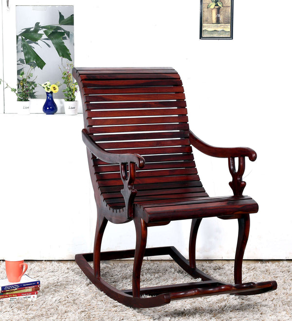 Rajasthani Sheesham Wood Rocking Chair In Mahagony Finish