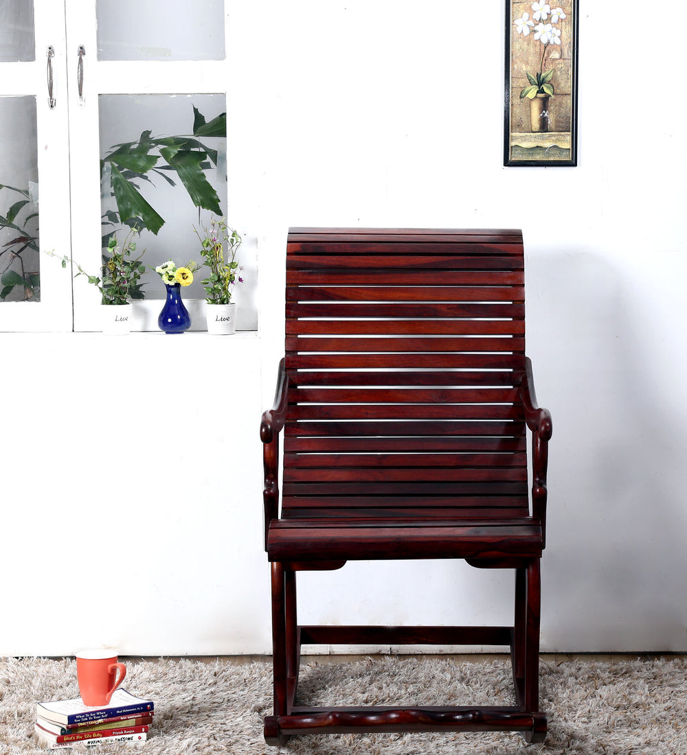 Rajasthani Sheesham Wood Rocking Chair In Mahagony Finish
