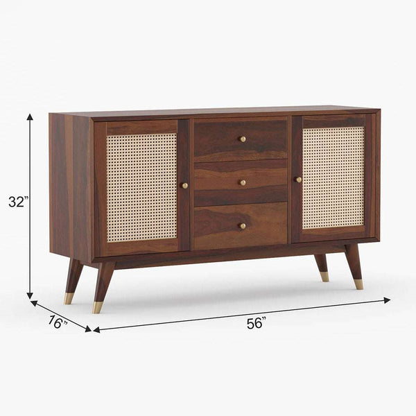 Rattan Sheesham Wood Sideboard In Provincial Teak Finish