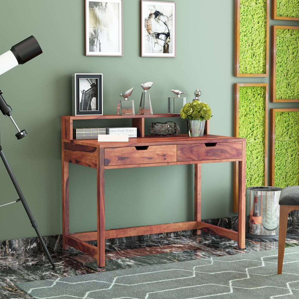 Alan Sheesham Wood Study Table In Teak Finish