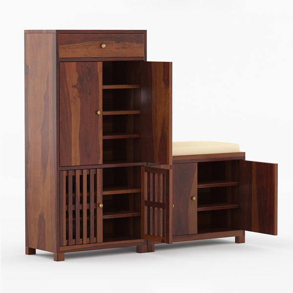 Noguchi Shoe Rack Of 40 Pairs In Provincial Teak Color By Woodenmood