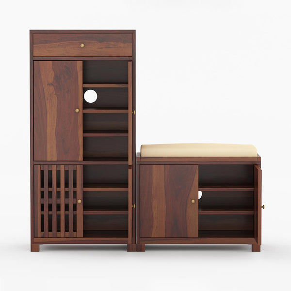 Noguchi Shoe Rack Of 40 Pairs In Provincial Teak Color By Woodenmood