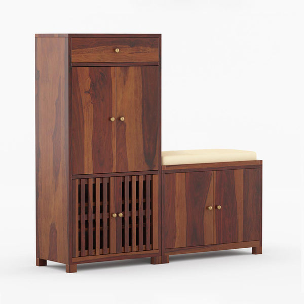Noguchi Shoe Rack Of 40 Pairs In Provincial Teak Color By Woodenmood