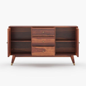 Rattan Sheesham Wood Sideboard In Honey Oak Finish