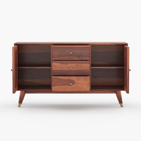 Rattan Sheesham Wood Sideboard In Honey Oak Finish