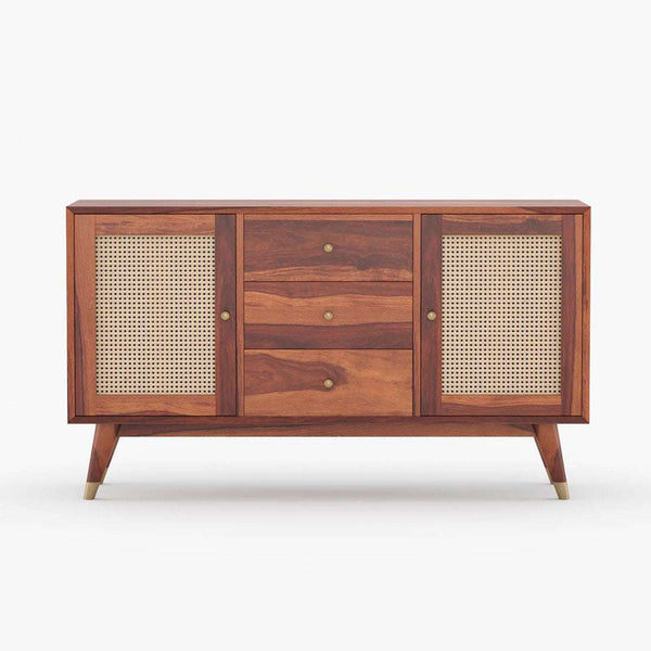 Rattan Sheesham Wood Sideboard In Honey Oak Finish