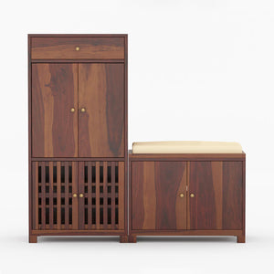 Noguchi Shoe Rack Of 40 Pairs In Provincial Teak Color By Woodenmood