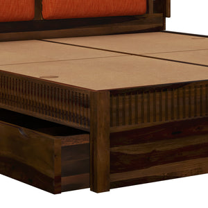 Lotus Sheesham Wood Queen Size Bed In Provincial Teak Finish With Drawer Storage (60 x 78 inches)