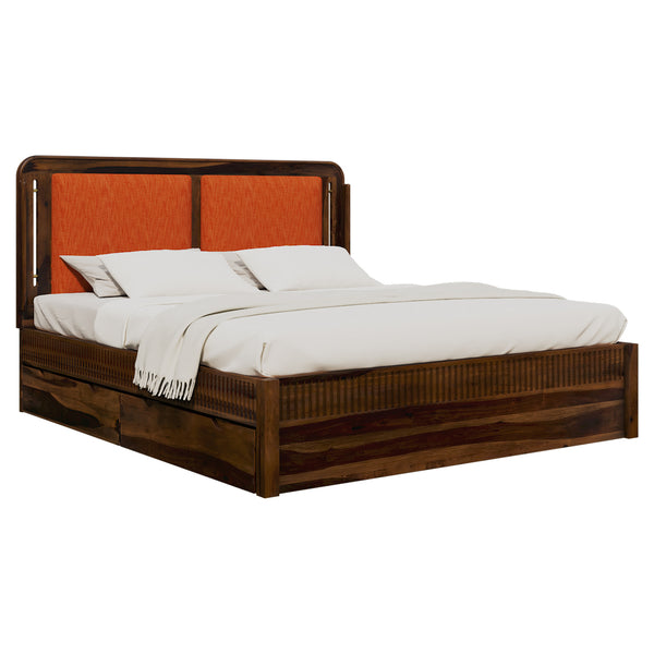 Lotus Sheesham Wood Queen Size Bed In Provincial Teak Finish With Drawer Storage (60 x 78 inches)
