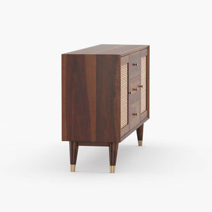 Rattan Sheesham Wood Sideboard In Provincial Teak Finish