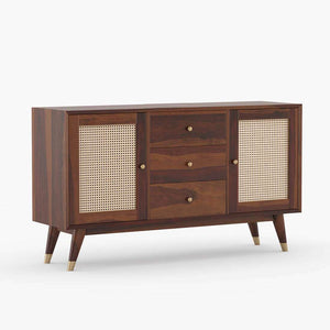 Rattan Sheesham Wood Sideboard In Provincial Teak Finish