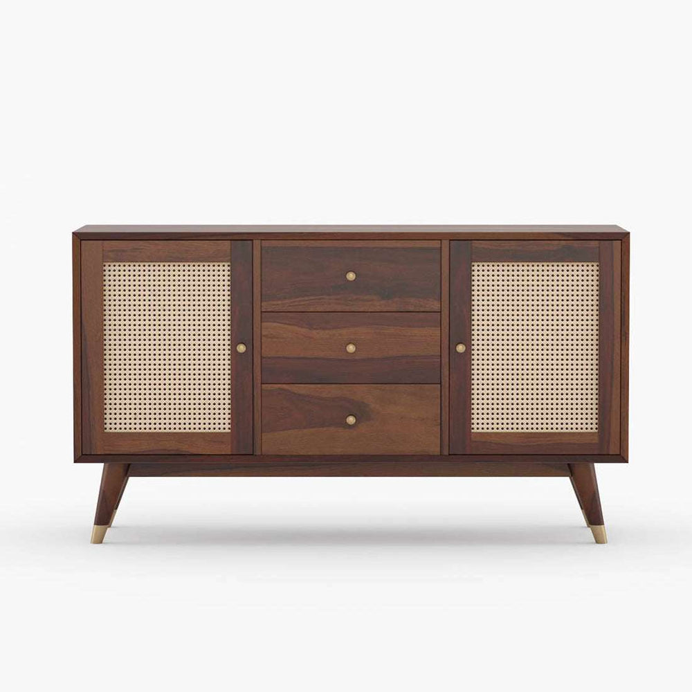 Rattan Sheesham Wood Sideboard In Provincial Teak Finish