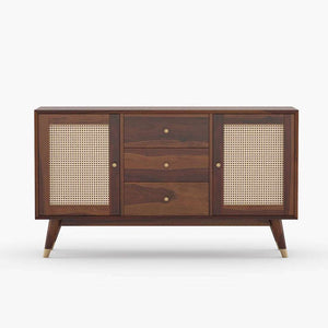 Rattan Sheesham Wood Sideboard In Provincial Teak Finish