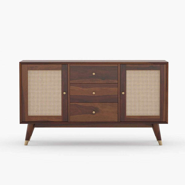 Rattan Sheesham Wood Sideboard In Provincial Teak Finish