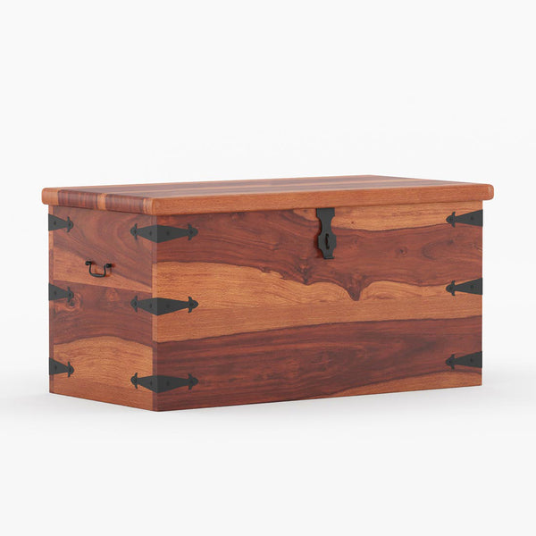 Stainfiled Sheesham Wood Trunk in Rustic Teak Finish