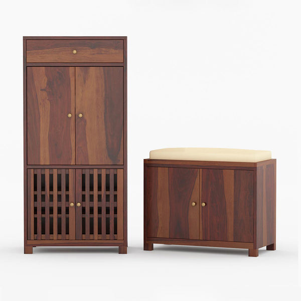 Noguchi Shoe Rack Of 40 Pairs In Provincial Teak Color By Woodenmood