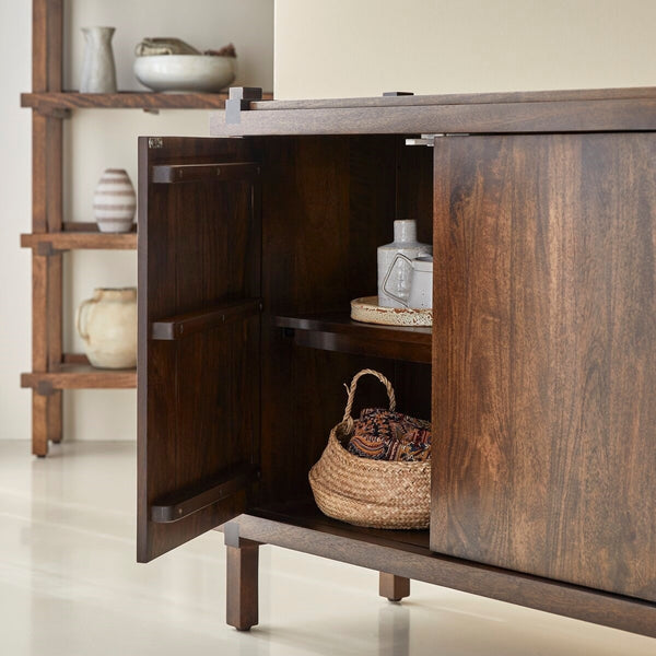 Diner Solid Mango Wood Sideboard with 4 Door in Provincial Teak Finish
