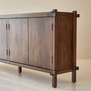 Diner Solid Mango Wood Sideboard with 4 Door in Provincial Teak Finish