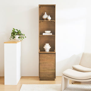 Reggie Solid Mango Wood Cabinet with One Door Cabinet with open shelves in Provincial teak Finish