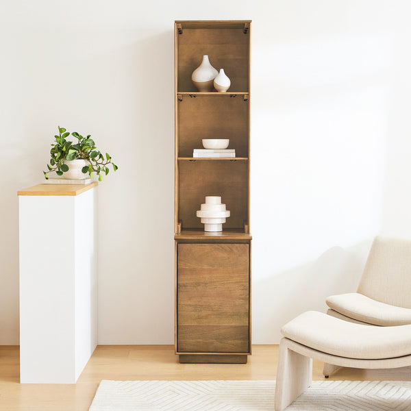Reggie Solid Mango Wood Cabinet with One Door Cabinet with open shelves in Provincial teak Finish