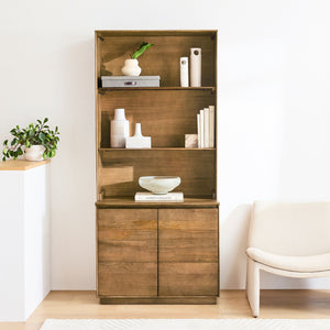 Reggie Solid Mango Wood Cabinet with Two Door with open shelves in Provincial teak Finish