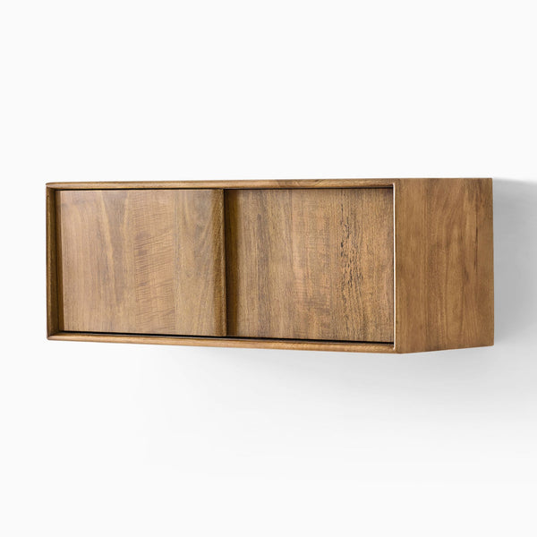 Reggie Solid Mango Wood Wall Shelf with Sliding Door