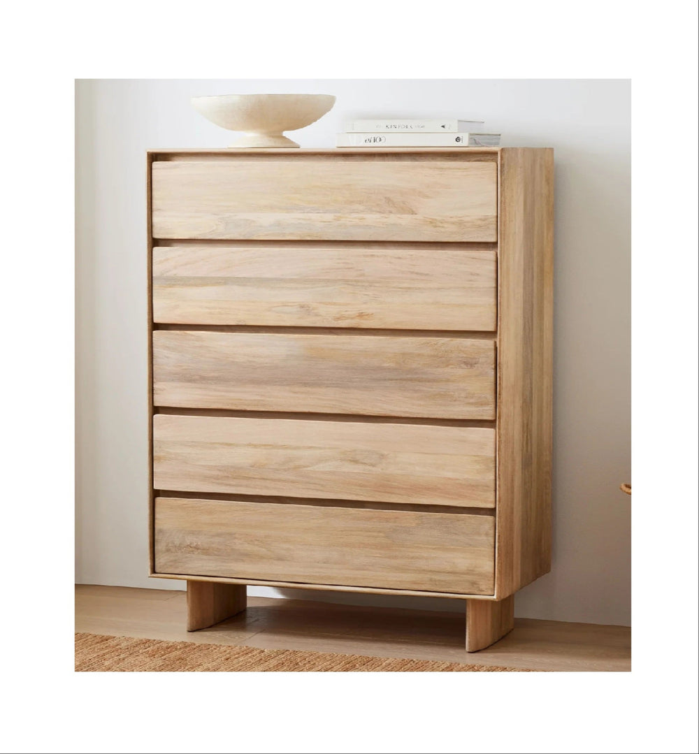 Reggie Solid Mango wood Chest of Drawer in White Wash Finish