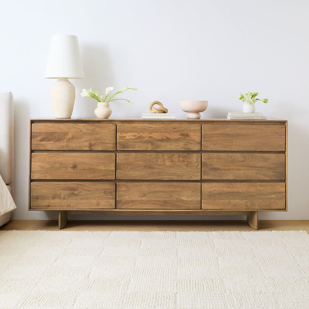 Reggie Solid Mango wood Chest of Drawer with 9 drawer in Provincial Teak Finish